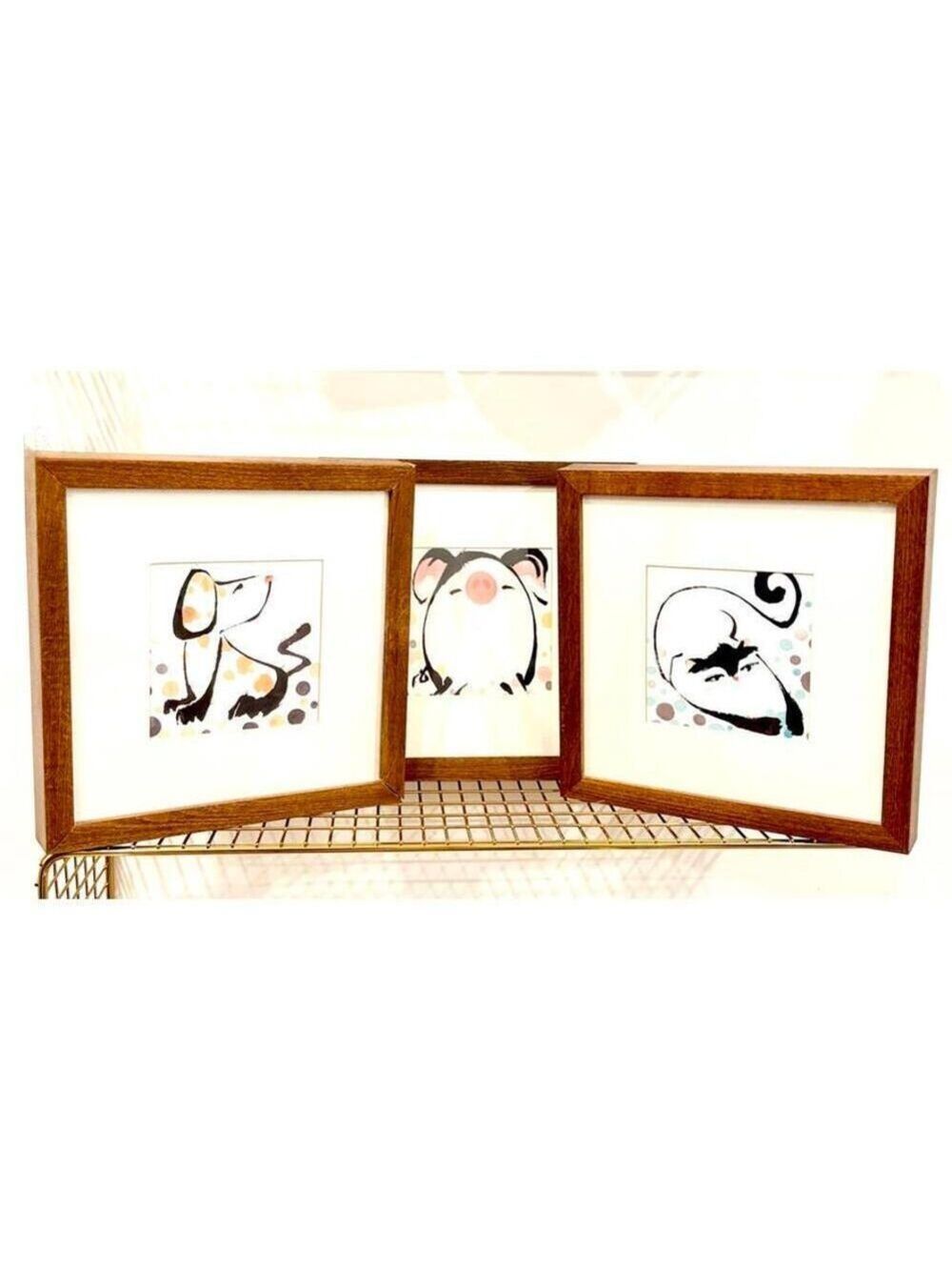 Vintage Ikea Animal Prints - Guo-Jian Yuan Framed Dog, Pig & Cat Art Set